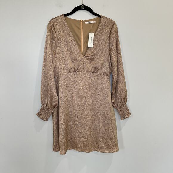 Francesca’s Collection Bronze And Black Dotted Satin Mini Babydoll Dress Size M - Picture 2 of 7